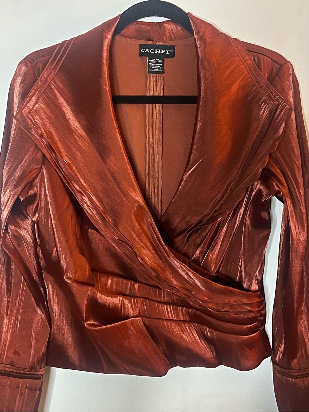 Cachet Shimmery Copper Wrap-Front Blouse